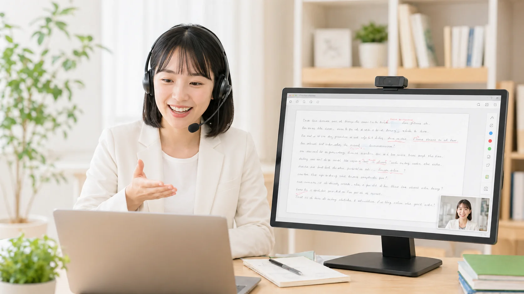 オンラインで英作文を添削する講師