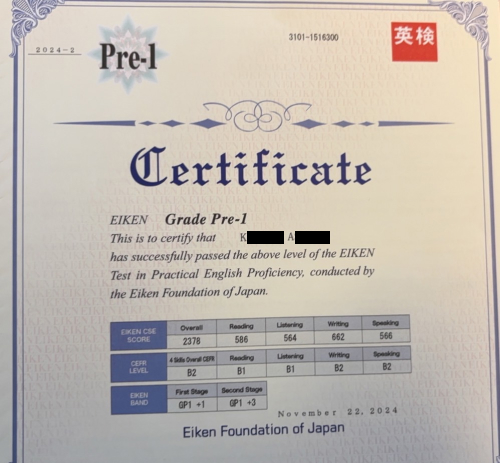 準1級合格証明書の実績