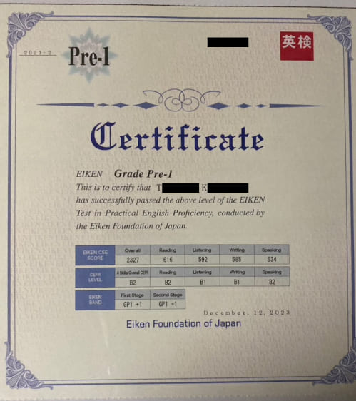 準1級合格証明書の実績